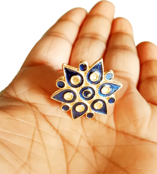 Assamese_Traditional_Gold_Plated_Blue_Colour_Finger-Ring_For_Girls_&_Women